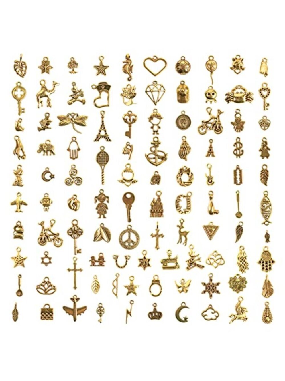 100pcs Bulk Lots Jewelry Making Charms, Mixed Smooth Metal Charms, Pendants
